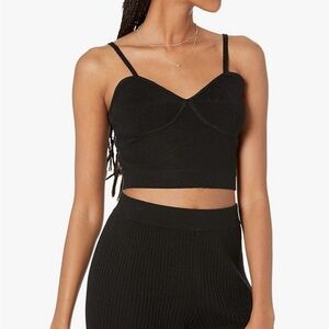 Black Ribbed Crop Top with Sweetheart Neckline